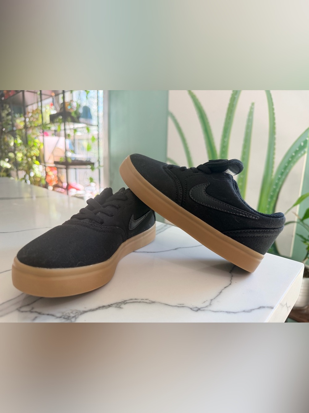 Nike Kids Black Canvas Sneakers with Gum Sole Accent